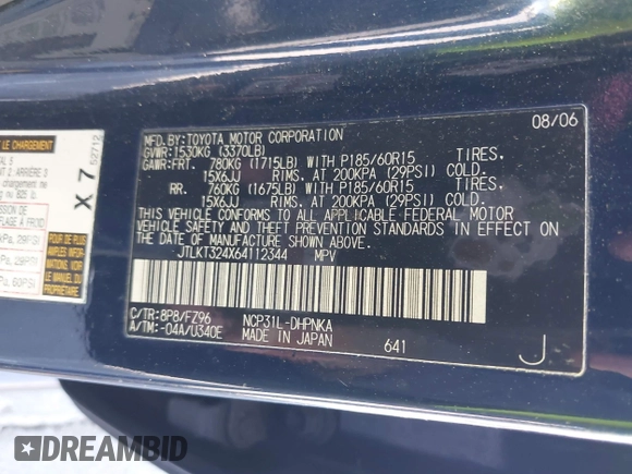 2006 Scion xB с VIN JTLKT324X64112344, выставлен на аукционе IAAI как лот 42756516 с пробегом 218 212 миль миль и . История ставок и продаж доступна на DreamBid. Изображение 9.