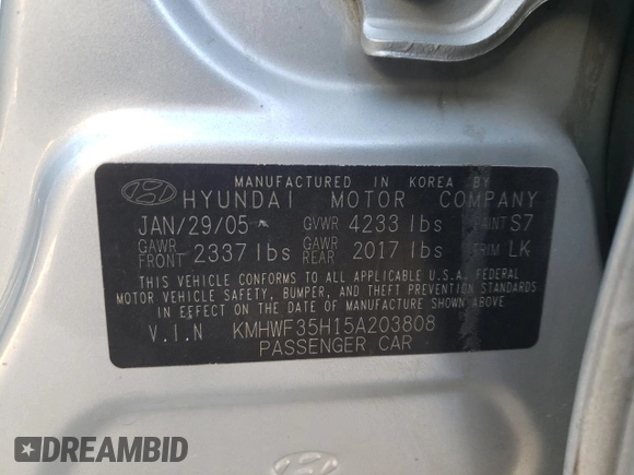 2005 Hyundai Sonata GLS with VIN KMHWF35H15A203808, listed as a Copart auction lot 78097184 with 185,492 mi miles and Salvage Title. Bid and sale history available at carsss.com. Image 12.