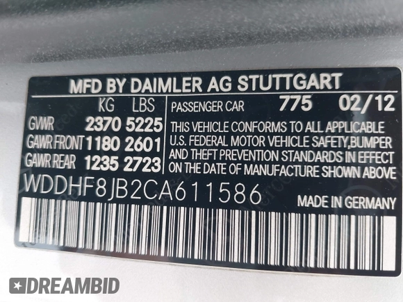 2012 Mercedes-Benz E 350 Luxury with VIN WDDHF8JB2CA611586, listed as a IAAI auction lot 42685335 with 214,413 mi miles and . Bid and sale history available at DreamBid. Image 9.