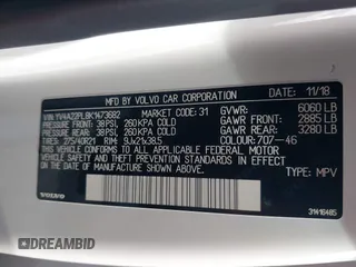 2019 Volvo XC90 Inscription with VIN YV4A22PL8K1473682, listed as a IAAI auction lot 41999191 with 47,334 mi miles. Bid and sale history available at carsss.com. Image 9.