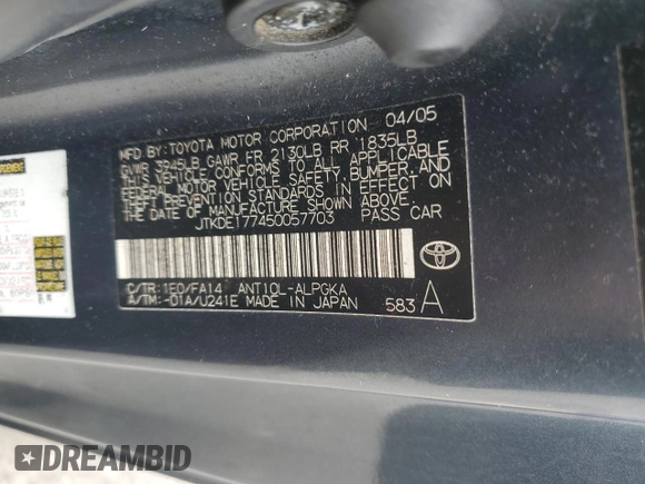 2005 Scion tC with VIN JTKDE177450057703, listed as a Copart auction lot 46842755 with 190,486 mi miles and Salvage Title. Bid and sale history available at carsss.com. Image 14.