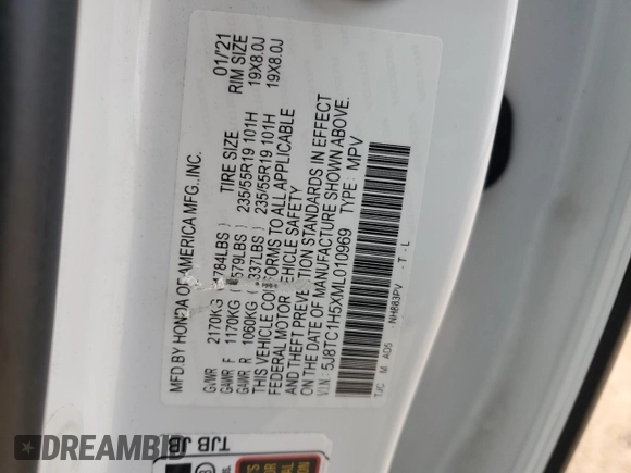 2021 Acura RDX w/Technology Package with VIN 5J8TC1H5XML010969, listed as a Copart auction lot 52365395 with 73,735 mi miles and Salvage Title. Bid and sale history available at carsss.com. Image 14.