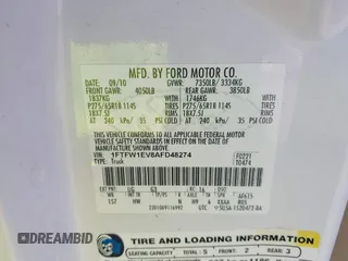 2010 Ford F-150 XL with VIN 1FTFW1EV8AFD48274, listed as a IAAI auction lot 42487429 with 249,774 mi miles and . Bid and sale history available at DreamBid. Image 9.