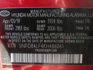 2019 Hyundai Elantra SEL with VIN 5NPD84LF4KH486061, listed as a IAAI auction lot 40950500 with 80,290 mi miles. Bid and sale history available at carsss.com. Image 9.