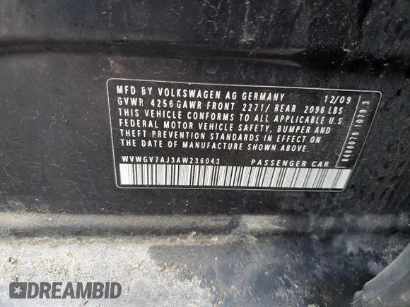 2010 Volkswagen Golf GTI with VIN WVWGV7AJ3AW236043, listed as a Copart auction lot 82016684 with 96,144 mi miles and Salvage title. Bid and sale history available at DreamBid. Image 12.