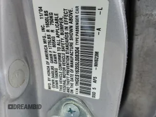2005 Honda Civic VP with VIN 1HGES16355L008304, listed as a Copart auction lot 53081065 with 37,176 mi miles and Salvage Title. Bid and sale history available at DreamBid. Image 12.
