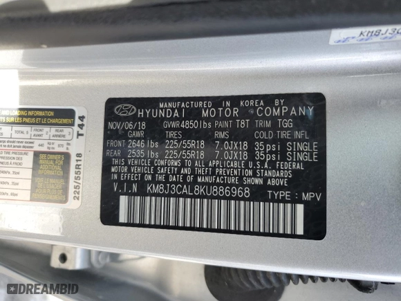 2019 Hyundai Tucson SEL with VIN KM8J3CAL8KU886968, listed as a Copart auction lot 46975995 with 77,202 mi miles and Salvage Title. Bid and sale history available at carsss.com. Image 14.