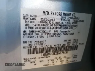 2008 Mercury Sable с VIN 1MEHM40WX8G625557, выставлен на аукционе Copart как лот 76892644 с пробегом Не указан миль и Списание • Salvage title. История ставок и продаж доступна на DreamBid. Изображение 13.