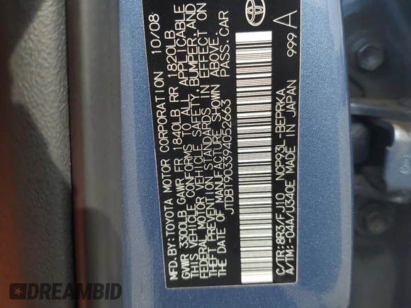 2009 Toyota Yaris z VIN JTDBT903394052663, wystawiony jako Copart lot #54700835 z przebiegiem 110 459 mil mil oraz Szkody całkowita. Historia ofert i sprzedaży dostępna na DreamBid. Obrazek 12.