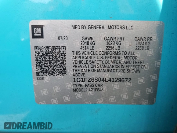 2020 Chevrolet Bolt EV Premier с VIN 1G1FZ6S04L4129672, выставлен на аукционе Copart как лот 51336235 с пробегом 31 808 миль миль и Списание • Salvage title. История ставок и продаж доступна на DreamBid. Изображение 12.