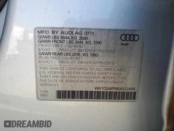 2014 Audi SQ5 Premium Plus z VIN WA1CGAFP9EA022495, wystawiony jako Copart lot #46090865 z przebiegiem 157 472 mil mil oraz Czysty tytuł • Clean title. Historia ofert i sprzedaży dostępna na DreamBid. Obrazek 13.