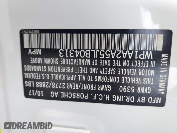 2018 Porsche Macan with VIN WP1AA2A55JLB04313, listed as a IAAI auction lot 41201689 with 91,057 mi miles and . Bid and sale history available at DreamBid. Image 9.