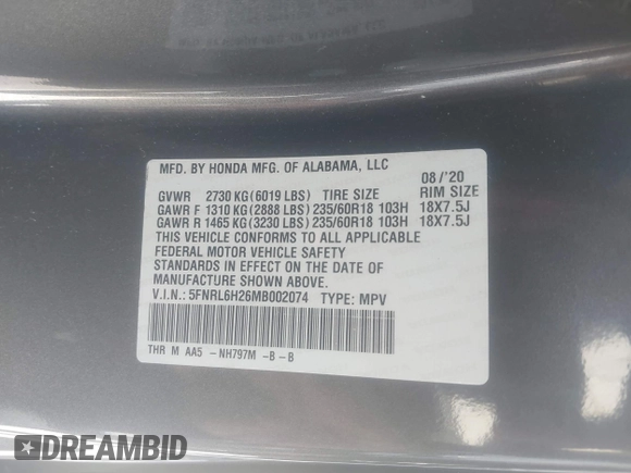 2021 Honda Odyssey LX с VIN 5FNRL6H26MB002074, выставлен на аукционе IAAI как лот 41155572 с пробегом Не указан миль и . История ставок и продаж доступна на DreamBid. Изображение 9.