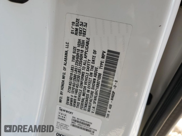 2019 Honda Odyssey EX-L with VIN 5FNRL6H71KB071098, listed as a Copart auction lot 47871955 with 97,043 mi miles and Salvage Title. Bid and sale history available at carsss.com. Image 16.