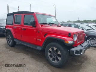 2018 Jeep Wrangler Unlimited Sahara z VIN 1C4HJXEG4JW316496, wystawiony jako IAAI lot #42437607 z przebiegiem 46 861 mil mil oraz . Historia ofert i sprzedaży dostępna na DreamBid. Obrazek 1.