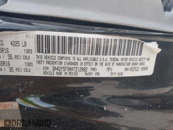 2010 Chrysler PT Cruiser with VIN 3A4GY5F90AT212082, listed as a IAAI auction lot 42672557 with 123,460 mi miles and . Bid and sale history available at DreamBid. Image 9.