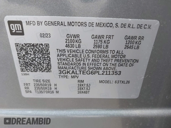 2023 GMC Terrain SLE with VIN 3GKALTEG6PL211353, listed as a IAAI auction lot 41737232 with 15,572 mi miles and . Bid and sale history available at carsss.com. Image 9.