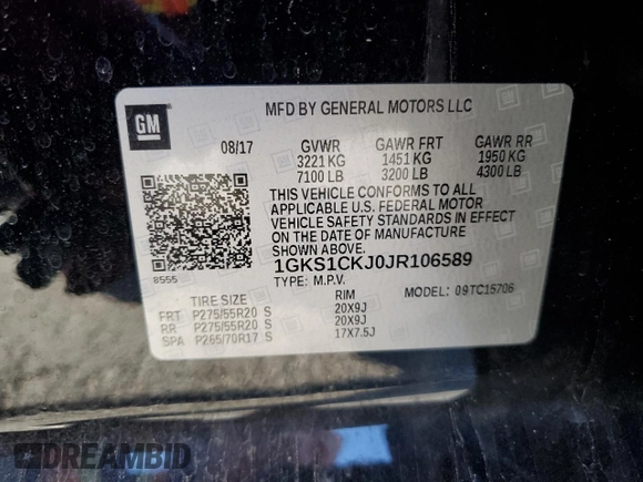 2018 GMC Yukon Denali with VIN 1GKS1CKJ0JR106589, listed as a Copart auction lot 79977034 with 98,022 mi miles and Salvage Title. Bid and sale history available at carsss.com. Image 15.