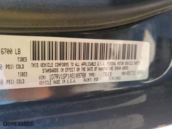 2010 Dodge Ram 1500 ST with VIN 1D7RV1GP1AS109788, listed as a Copart auction lot 61017744 with 143,332 mi miles and Salvage Title. Bid and sale history available at carsss.com. Image 12.