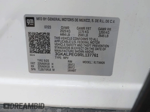 2024 GMC Terrain SLT с VIN 3GKALPEG9RL137761, выставлен на аукционе IAAI как лот 41514019 с пробегом 34 159 миль миль и . История ставок и продаж доступна на DreamBid. Изображение 9.