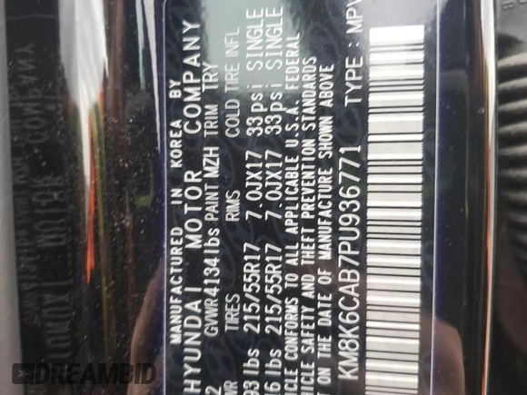 2023 Hyundai Kona SEL с VIN KM8K6CAB7PU936771, выставлен на аукционе Copart как лот 53339705 с пробегом 9 055 миль миль и Списание • Salvage title. История ставок и продаж доступна на DreamBid. Изображение 13.