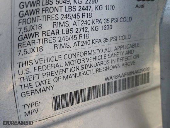 2022 Audi A4 allroad Premium Plus with VIN WA18AAF40NA029039, listed as a Copart auction lot 76756694 with 30,759 mi miles and Salvage Title. Bid and sale history available at carsss.com. Image 14.