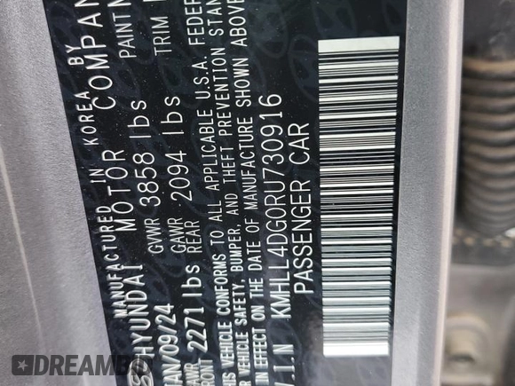 2024 Hyundai Elantra SE with VIN KMHLL4DG0RU730916, listed as a Copart auction lot 47257425 with 24,036 mi miles and Salvage Title. Bid and sale history available at DreamBid. Image 13.