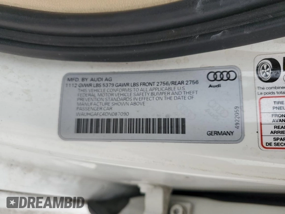 2013 Audi A6 3.0T Prestige with VIN WAUHGAFC4DN087090, listed as a Copart auction lot 50656785 with 194,403 mi miles and Clean Title. Bid and sale history available at carsss.com. Image 12.