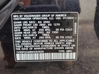 2022 Volkswagen Atlas SE with VIN 1V2DP2CA8NC562830, listed as a Copart auction lot 86014774 with 26,448 mi miles and Clean title. Bid and sale history available at DreamBid. Image 12.