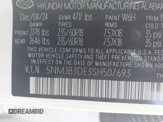 2025 Hyundai Tucson SEL with VIN 5NMJB3DE3SH507693, listed as a IAAI auction lot 42047292 with 4,434 mi miles. Bid and sale history available at carsss.com. Image 9.
