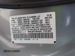 2007 Honda Odyssey EX-L with VIN 5FNRL38777B016421, listed as a IAAI auction lot 42139239 with 286,558 mi miles. Bid and sale history available at carsss.com. Image 9.