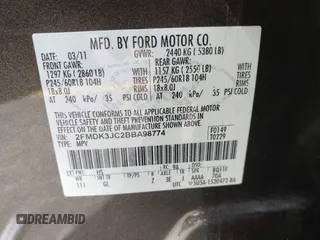 2011 Ford Edge SEL with VIN 2FMDK3JC2BBA98774, listed as a IAAI auction lot 42014358 with 178,875 mi miles. Bid and sale history available at carsss.com. Image 9.