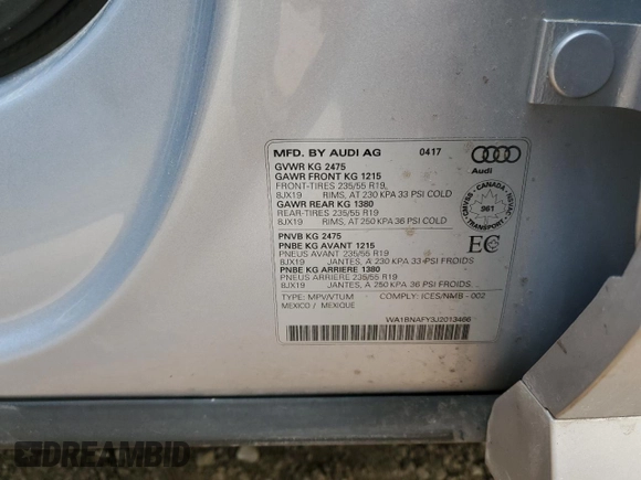 2018 Audi Q5 Premium Plus с VIN WA1BNAFY3J2013466, выставлен на аукционе Copart как лот 58394665 с пробегом 154 386 миль миль и Чистый • Clean title. История ставок и продаж доступна на DreamBid. Изображение 14.