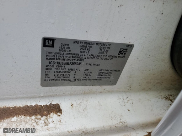 2016 Chevrolet Silverado 2500HD Work Truck with VIN 1GC1KUE86GF268045, listed as a Copart auction lot 81326914 with 90,832 mi miles and Salvage Title. Bid and sale history available at carsss.com. Image 12.