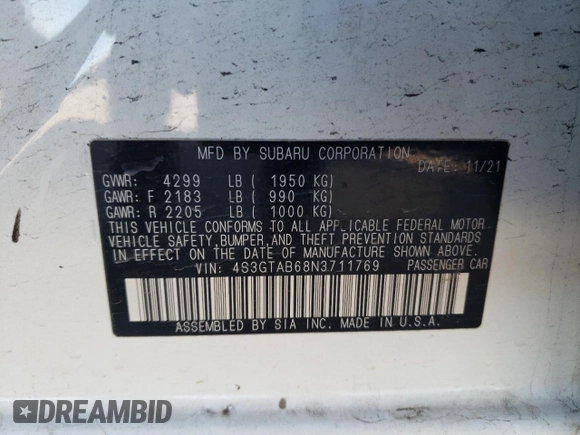 2022 Subaru Impreza z VIN 4S3GTAB68N3711769, wystawiony jako Copart lot #82340643 z przebiegiem 70 443 mil mil oraz Czysty tytuł • Clean title. Historia ofert i sprzedaży dostępna na DreamBid. Obrazek 12.