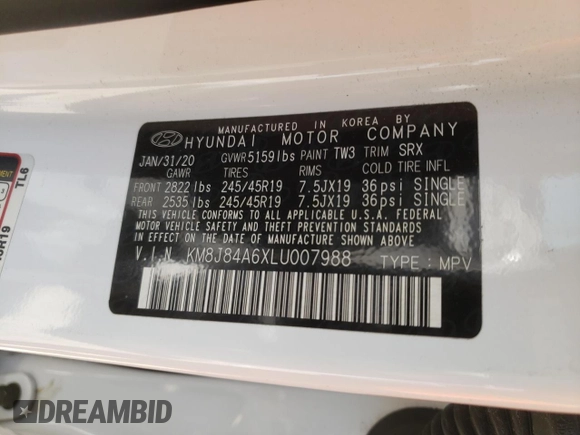2020 Hyundai NEXO Limited z VIN KM8J84A6XLU007988, wystawiony jako Copart lot #81288574 z przebiegiem 37 029 mil mil oraz Szkoda całkowita • Salvage title. Historia ofert i sprzedaży dostępna na DreamBid. Obrazek 13.