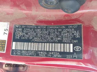 2008 Toyota Prius with VIN JTDKB20U287709775, listed as a IAAI auction lot 41925127 with 221,642 mi miles. Bid and sale history available at carsss.com. Image 9.