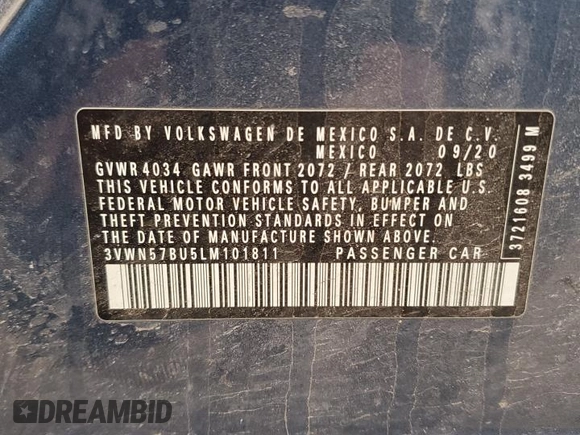 2020 Volkswagen Jetta S z VIN 3VWN57BU5LM101811, wystawiony jako Copart lot #49731165 z przebiegiem 90 634 mil mil oraz Szkoda całkowita • Salvage title. Historia ofert i sprzedaży dostępna na DreamBid. Obrazek 14.