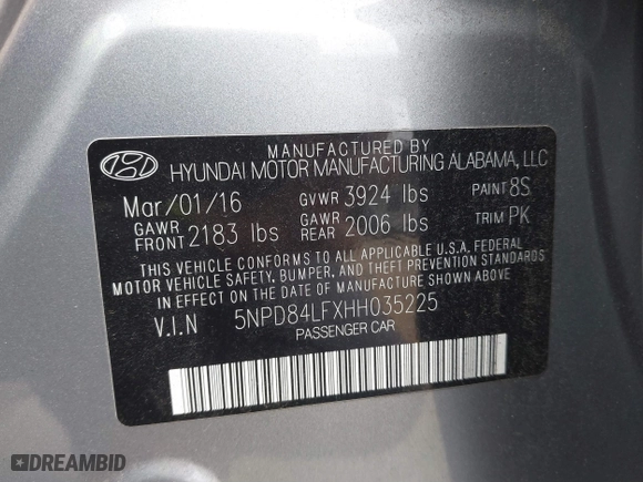 2017 Hyundai Elantra SE with VIN 5NPD84LFXHH035225, listed as a IAAI auction lot 41780614 with 98,855 mi miles. Bid and sale history available at carsss.com. Image 9.