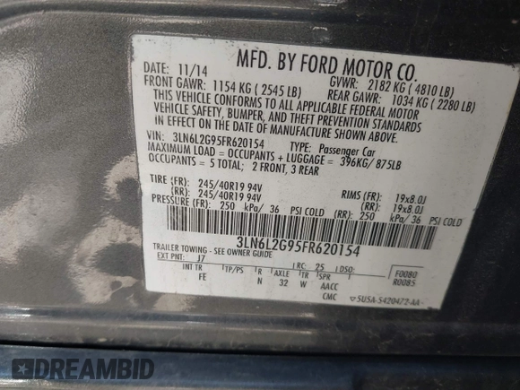 2015 Lincoln MKZ with VIN 3LN6L2G95FR620154, listed as a IAAI auction lot 42257441 with 89,022 mi miles and . Bid and sale history available at DreamBid. Image 9.