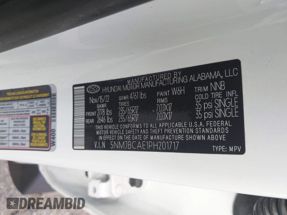 2023 Hyundai Tucson SEL with VIN 5NMJBCAE1PH201717, listed as a IAAI auction lot 42481210 with 55,943 mi miles and . Bid and sale history available at DreamBid. Image 9.