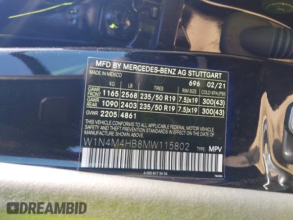 2021 Mercedes-Benz GLB 250 z VIN W1N4M4HB8MW115802, wystawiony jako IAAI lot #41738469 z przebiegiem 41 980 mil mil oraz . Historia ofert i sprzedaży dostępna na DreamBid. Obrazek 9.