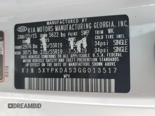 2016 Kia Sorento SXL with VIN 5XYPKDA53GG013517, listed as a Copart auction lot 60932015 with 150,334 mi miles and Non repairable. Bid and sale history available at DreamBid. Image 14.