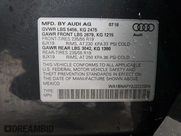 2018 Audi Q5 Premium Plus with VIN WA1BNAFY2J2222004, listed as a Copart auction lot 73378582 with 31,553 mi miles. Bid and sale history available at carsss.com. Image 14.