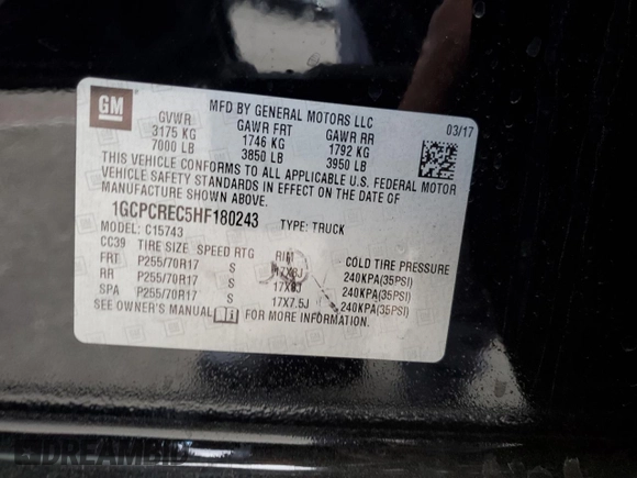2017 Chevrolet Silverado 1500 LT with VIN 1GCPCREC5HF180243, listed as a Copart auction lot 87308314 with 139,964 mi miles and Salvage Title. Bid and sale history available at DreamBid. Image 14.
