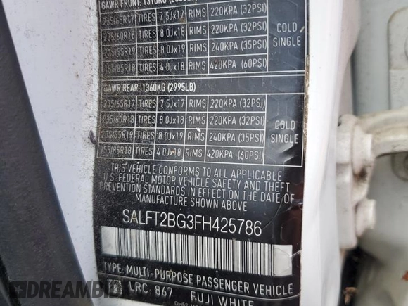 2015 Land Rover LR2 HSE Lux with VIN SALFT2BG3FH425786, listed as a Copart auction lot 62303965 with 152,763 mi miles and Clean title. Bid and sale history available at DreamBid. Image 13.