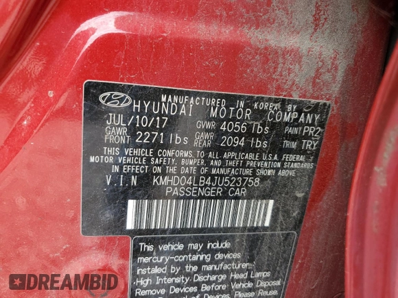 2018 Hyundai Elantra Sport с VIN KMHD04LB4JU523758, выставлен на аукционе Copart как лот 58979395 с пробегом 137 505 миль миль и Чистый • Clean title. История ставок и продаж доступна на DreamBid. Изображение 12.