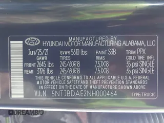 2022 Hyundai Santa Cruz SEL with VIN 5NTJBDAE2NH000464, listed as a IAAI auction lot 42329921 with 32,890 mi miles and . Bid and sale history available at DreamBid. Image 9.