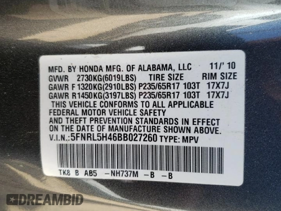2011 Honda Odyssey EX with VIN 5FNRL5H46BB027260, listed as a Copart auction lot 50990725 with 147,758 mi miles and Salvage Title. Bid and sale history available at carsss.com. Image 14.