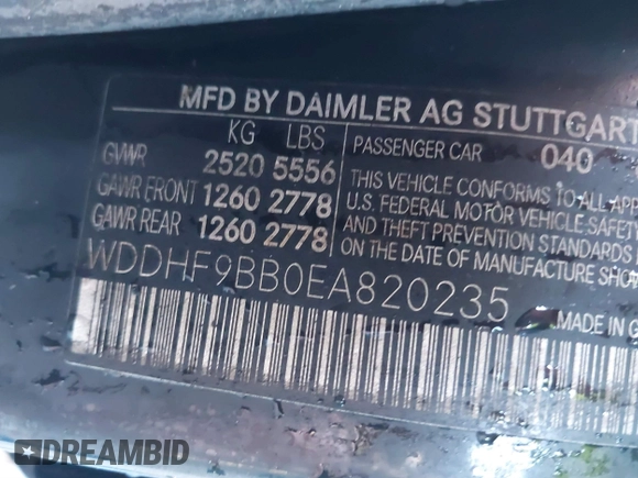 2014 Mercedes-Benz E 550 Sport with VIN WDDHF9BB0EA820235, listed as a IAAI auction lot 40606923 with Not Provided miles and . Bid and sale history available at DreamBid. Image 9.